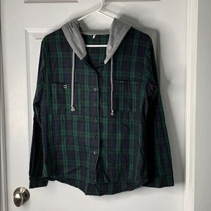 Flannel button up with hood